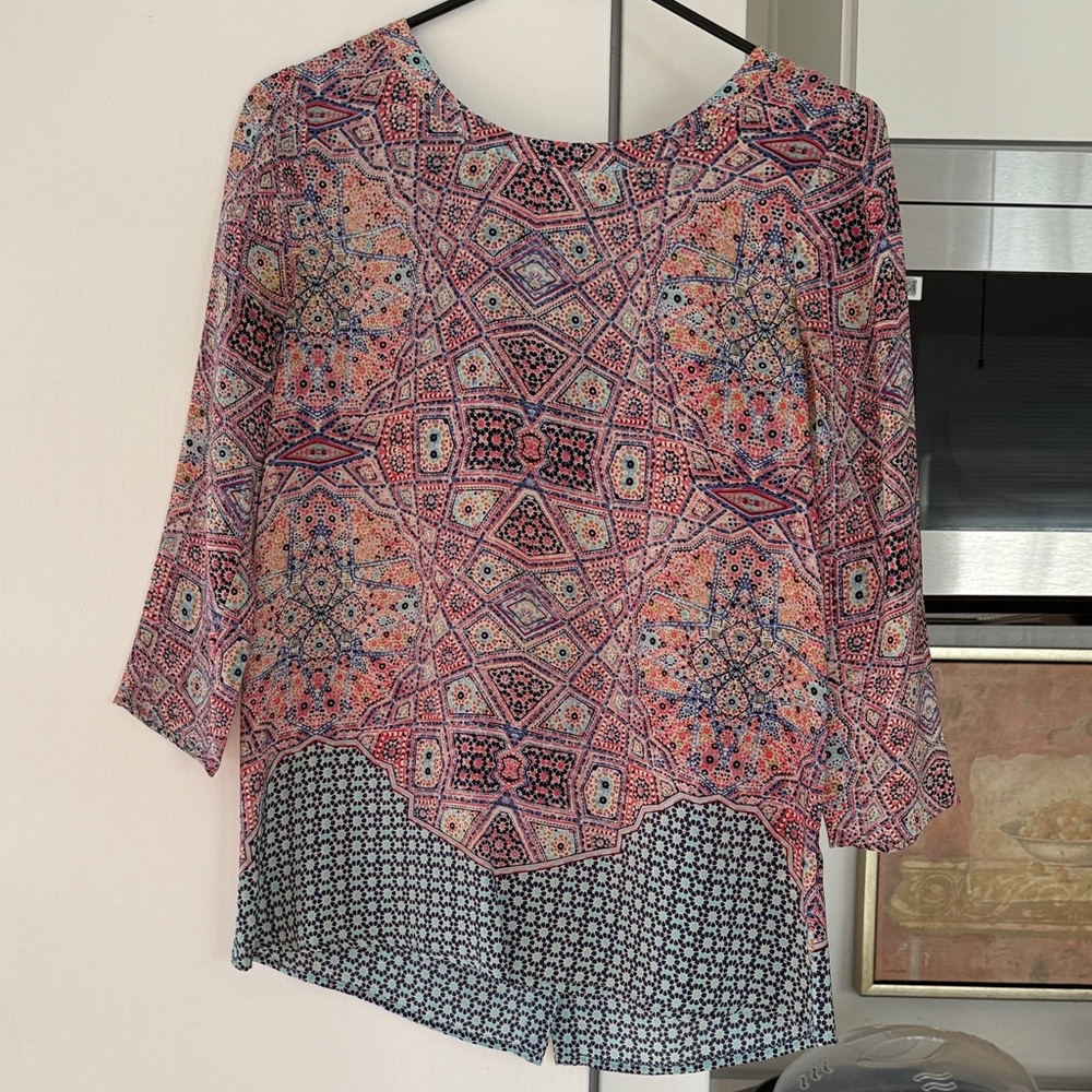 Maeve Pink and Blue Geometric Blouse